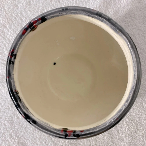 Vintage 1978 Ceramic  Pottery Grey Black Red Glaze Bowl Planter Vase - Picture 7 of 14